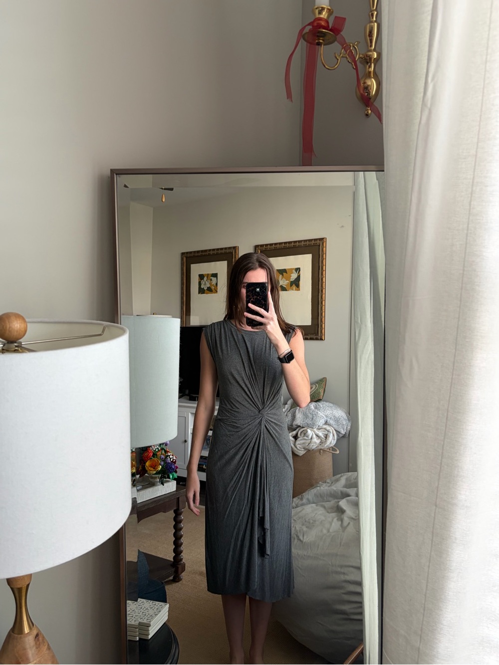 A.L.C. Charcoal Twist-Front Midi Dress
